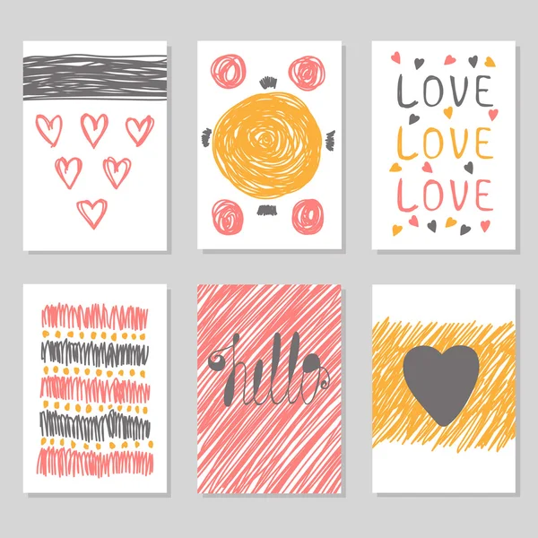 Hand drawn collection of journaling cards with romantic textures — Stock vektor