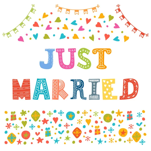 Just married. Cute greeting card — ストックベクタ