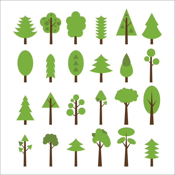 Set von flachen Symbolen Baum. grüne Bäume Symbole gesetzt — Stockvektor