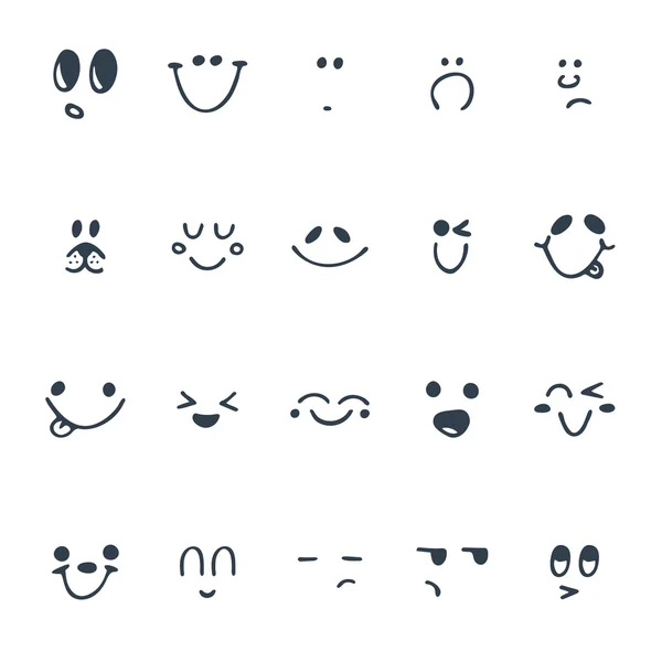 Conjunto de mão desenhado rostos engraçados. Caras felizes — Vetor de Stock