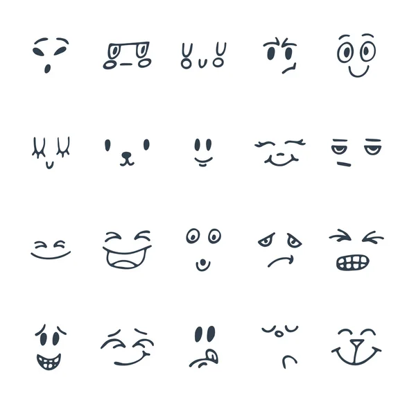 Conjunto de caras divertidas con diferentes expresiones. Emoción de dibujos animados lindo Vector De Stock