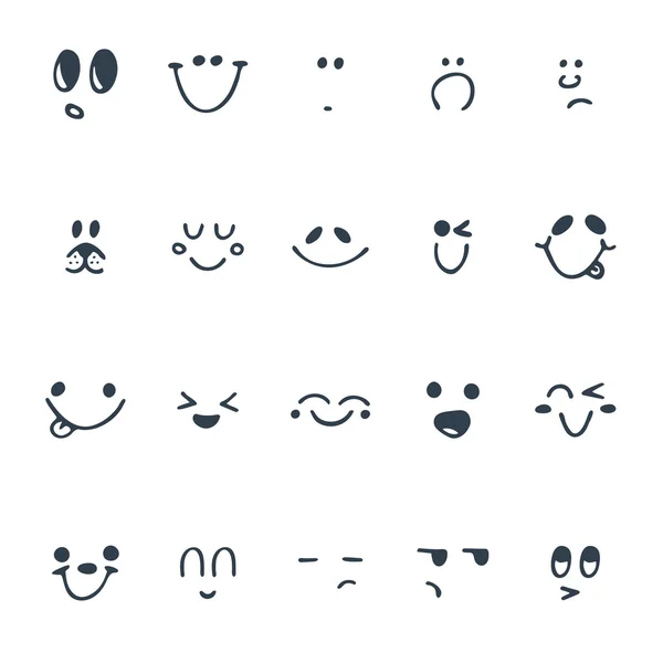 Conjunto de caras extrañas dibujadas a mano. Caras felices Gráficos Vectoriales