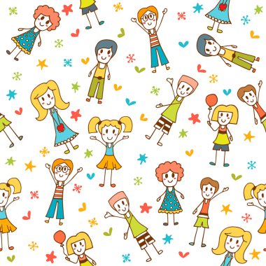 Hand drawn seamless pattern with happy children