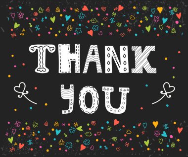 Teşekkür ederim kart tasarımı. Şirin tebrik kartı ile renkli Dekorasy