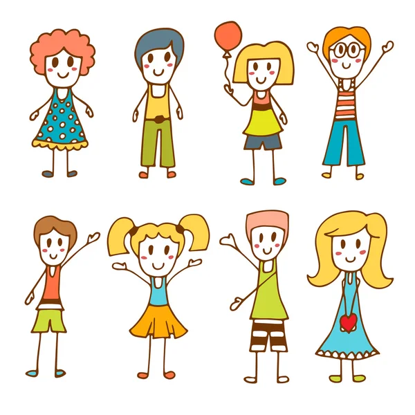 Hand drawn cute little kids. Collection of cartoon happy childre — Stockvector
