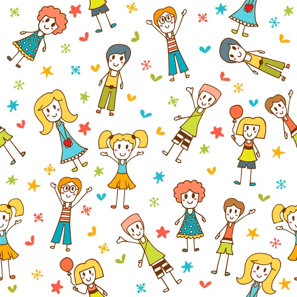 Hand drawn seamless pattern with happy children — Stockvector