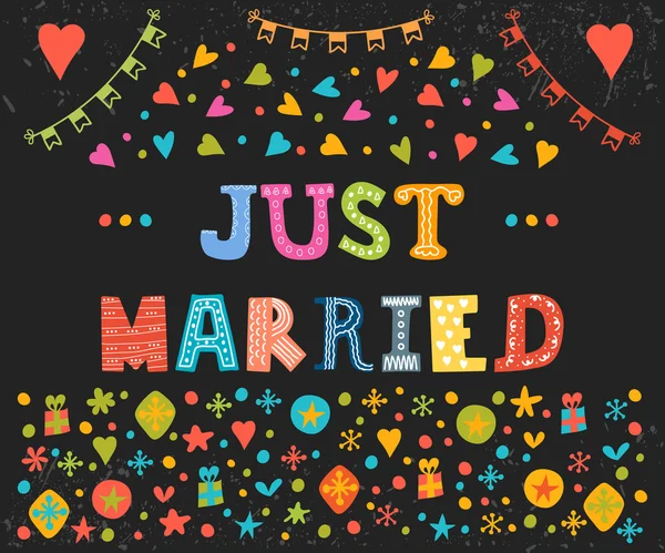 Just married. Cute greeting card with decorative elements — ストックベクタ