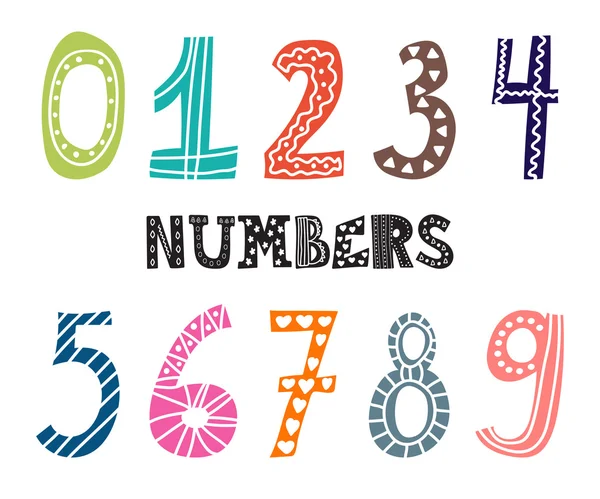 Numbers set. Collection of cute colorful numbers — Stock Vector