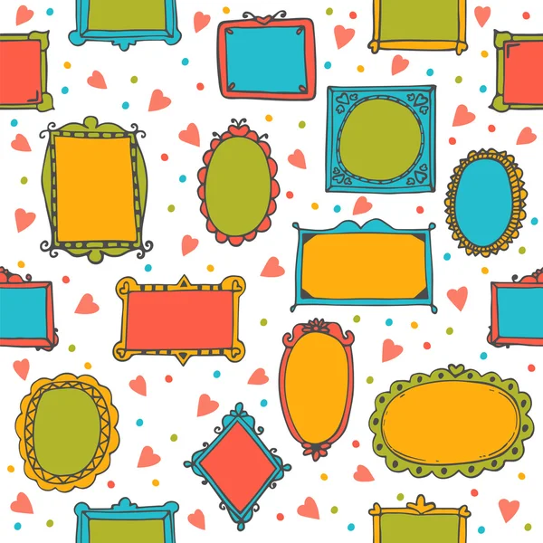 Seamless pattern with hand drawn sketchy doodle frames. Cute bac — Stock Vector