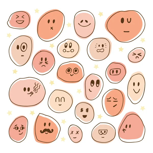Conjunto de mão desenhado rostos engraçados. Desenhos animados estilo cômico para avatar de —  Vetores de Stock