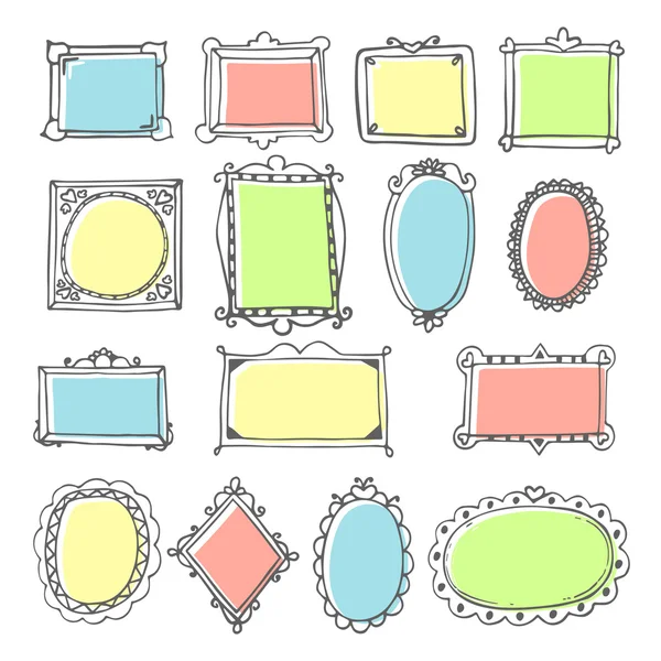 Eléments vectoriels. Croquis des cadres de dessin à la main et de la bordure — Image vectorielle