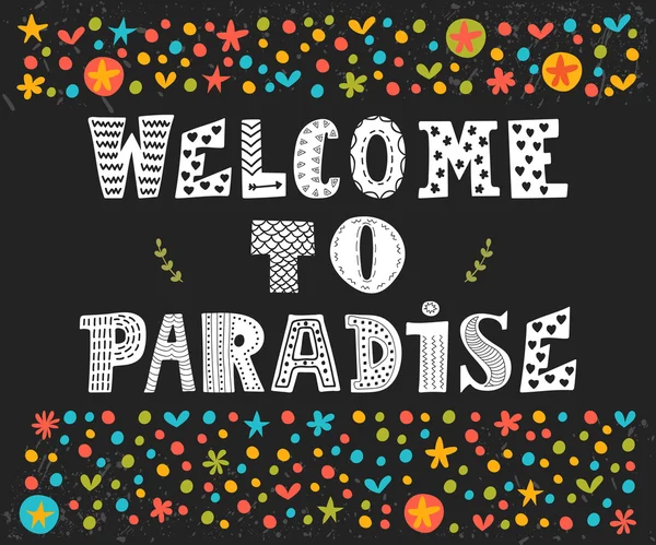 Welcome to paradise vector poster design. Cute greeting card. Cu — Stock Vector