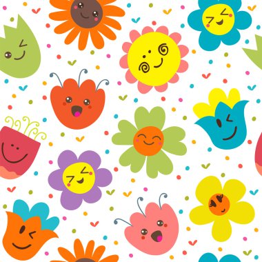 Seamless pattern with funny flowers. Cute cartoon background
