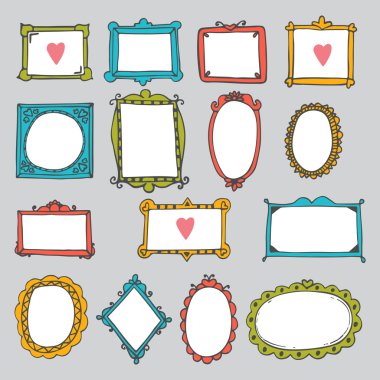 Set of hand drawn frames. Cute design elements. Sketchy ornament