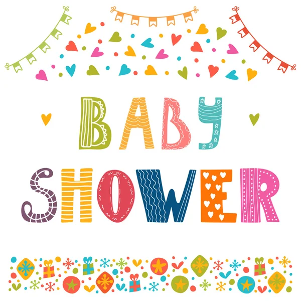 Baby shower invitation template. Cute postcard with funny decora — 스톡 벡터