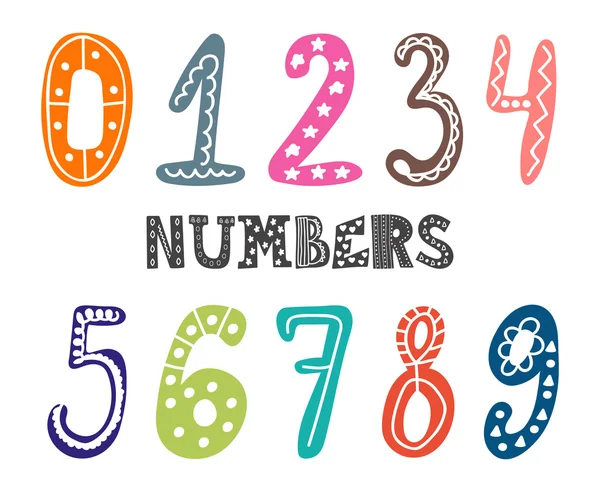 Hand drawn numbers set. Collection of cute colorful numbers — Stock Vector