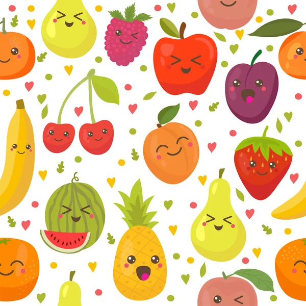 Nahtloses Muster mit glücklichen Früchten. Niedlicher Hintergrund — Stockvektor