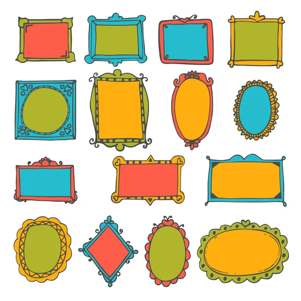 Set of hand drawn frames. Cute decorative elements — Stock Vector