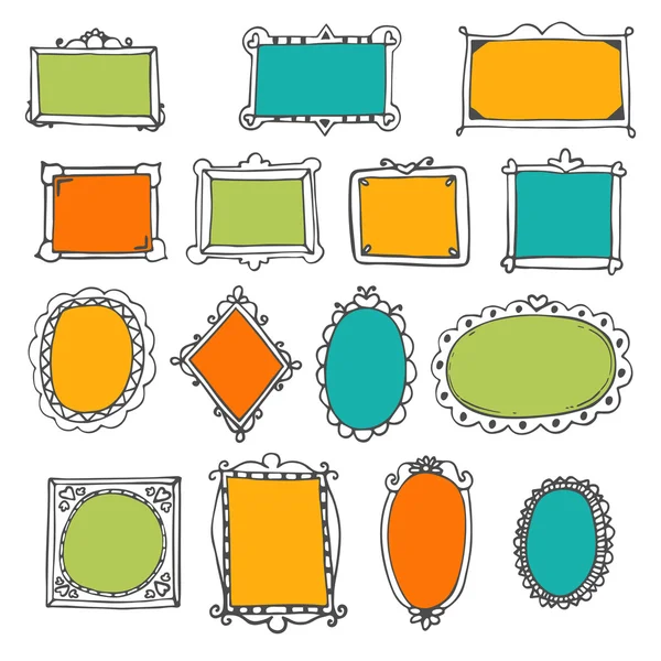 Set of hand drawn frames. Cute design elements. Sketchy ornament — Stock vektor