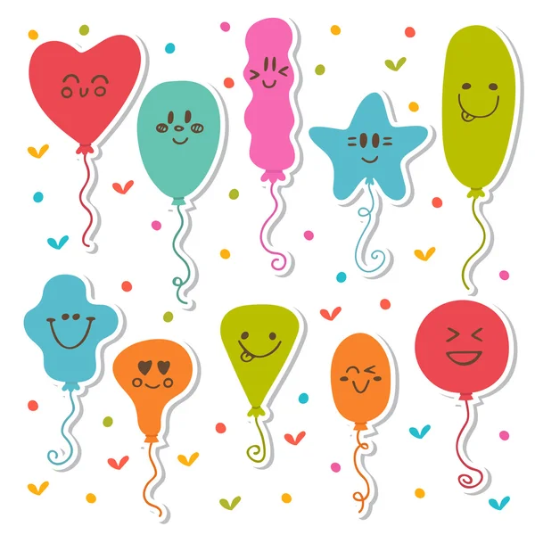 Set di allegri palloncini colorati cartone animato. Palloncini di compleanno — Vettoriale Stock
