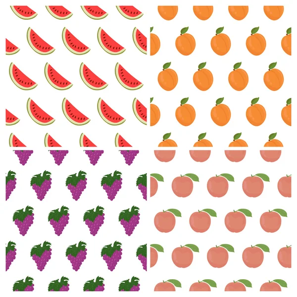 Patrón sin costura vectorial con frutas. Sandía, uva, melocotón — Archivo Imágenes Vectoriales