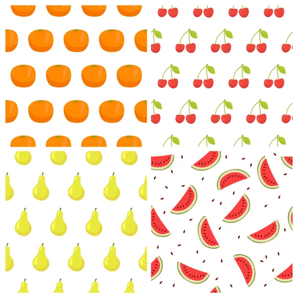 Vector seamless pattern set with fruits. Watermelon, orange, che — Stockvector