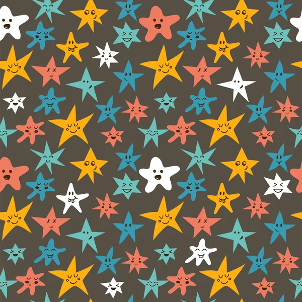 Vector seamless pattern with cute smiley little stars. Abstract — Stock Vector