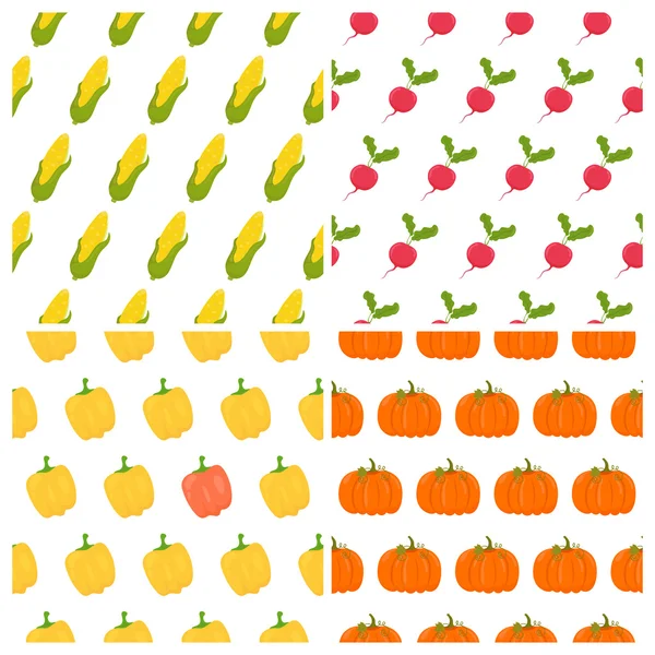 Vegetables seamless patterns set. Healthy food backgrounds — Stockvector