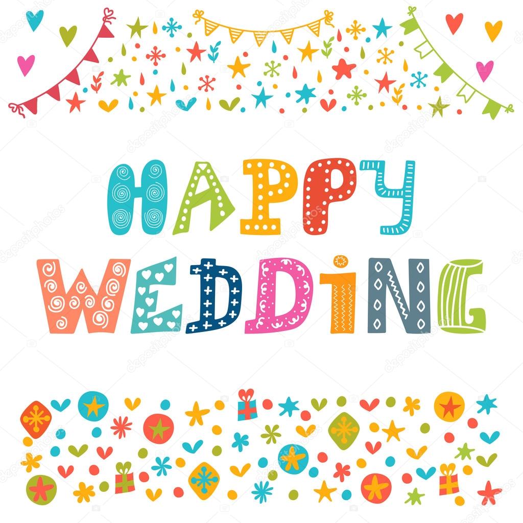 Happy Wedding Inspirational Motivational Quote Cute Hand Drawn