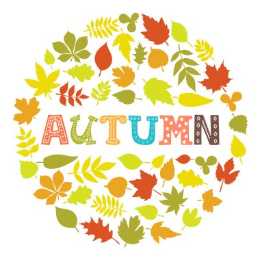 Autumn. Round frame with leaves. Background with hand drawn autu