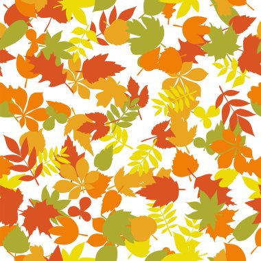 Seamless pattern with colorful autumn leaves on white background