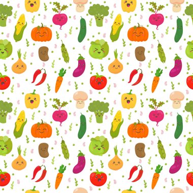 Seamless pattern with funny vegetables. Cute background. Happy v