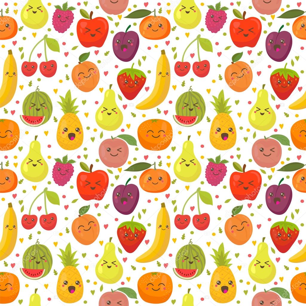 Seamless pattern with happy fruits. Cute background for your des