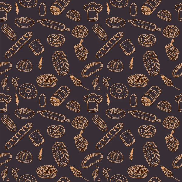 Patrón sin costura de panadería vectorial. Colección dibujada a mano — Vector de stock