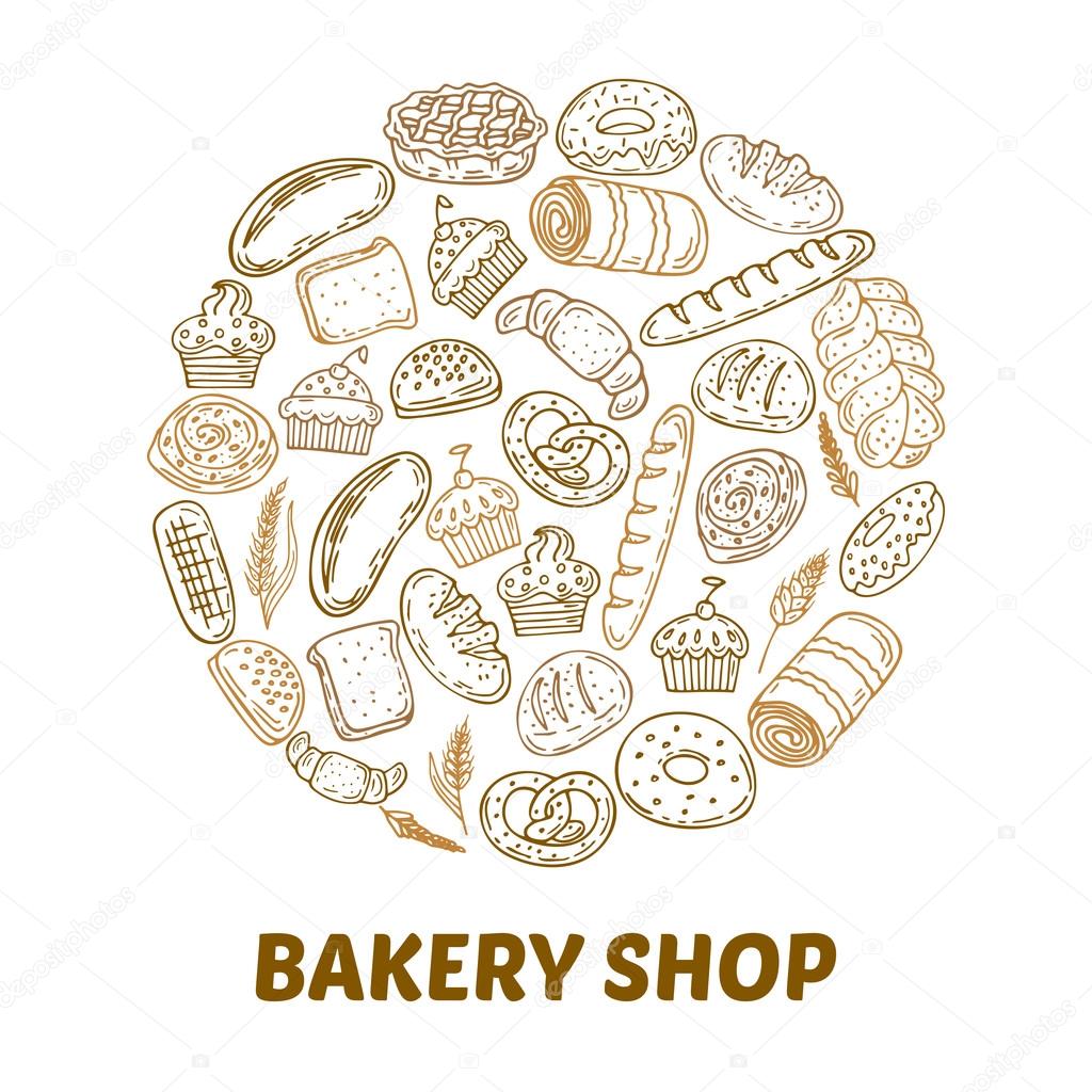 Bakery shop. Hand drawn bakery background