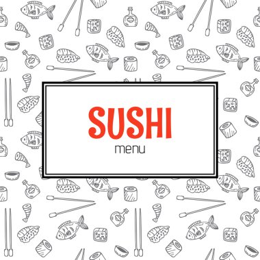 Restaurant sushi menu design. Menu template with hand drawn back