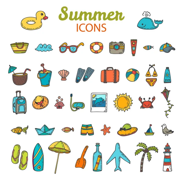 Beach icons collection. Hand drawn summer vector icon set.  Vaca — Stock Vector