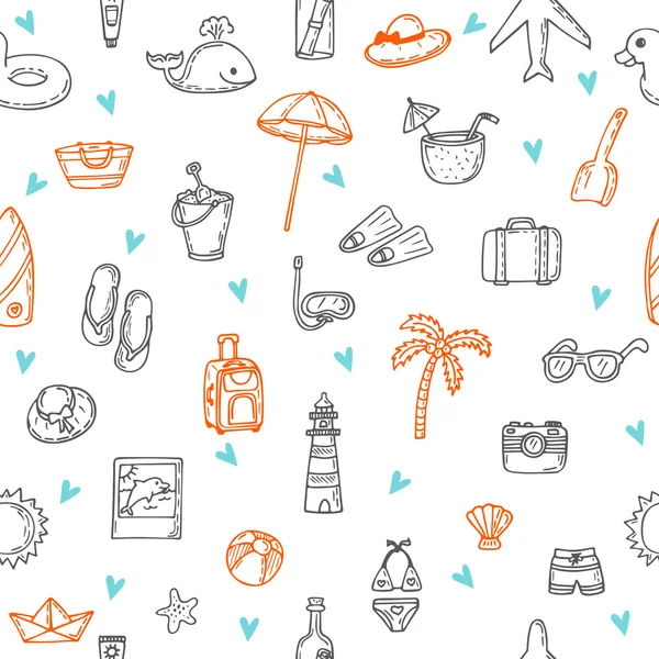 Cute hand drawn summer time theme seamless pattern. Beach theme — Stock Vector