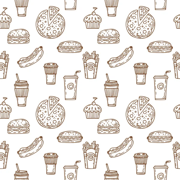 Fast food seamless pattern. Hand drawn food background. Backgrou — Stock Vector