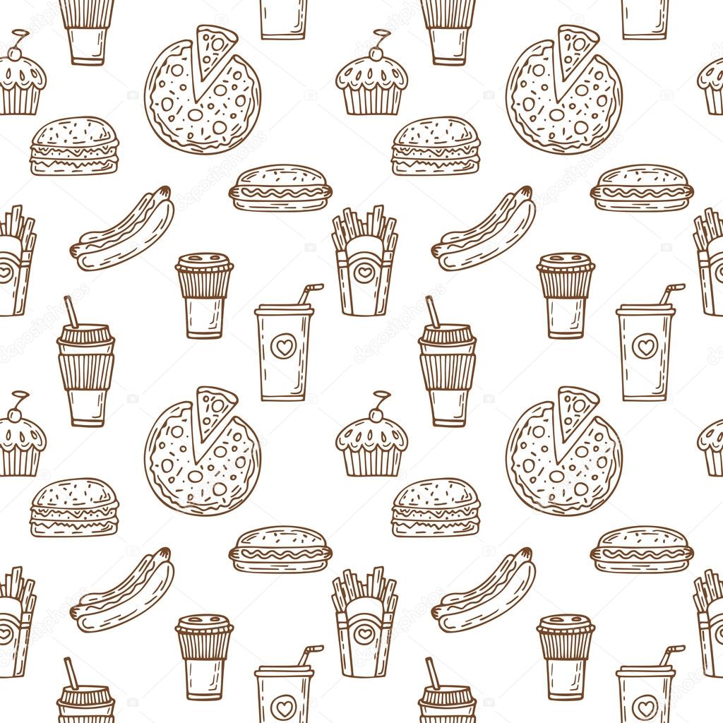 Fast food seamless pattern. Hand drawn food background. Backgrou Stock  Vector Image by ©Saenal78 #98252968