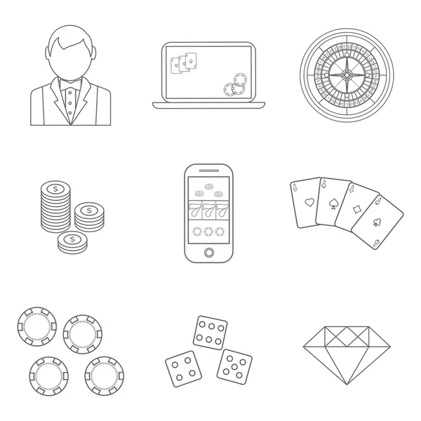 Thin line poker or casino icons set - vector gambling symbols. — ストックベクタ