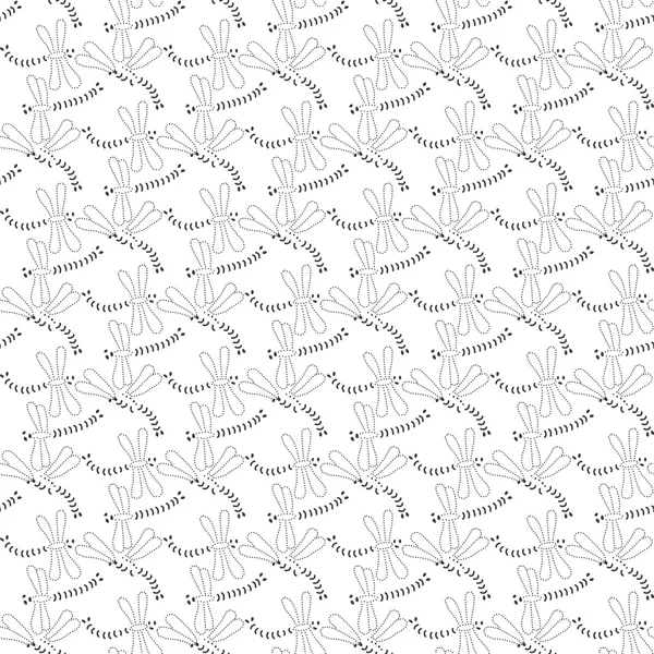 Seamless modeli ile çizilmiş böcekler. Siyah beyaz tek renkli böcek doku. Yusufçuk vektör desen süsleme.