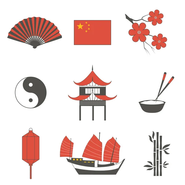 Çin Seyahat Asya geleneksel kültür simgeleri simgeleri izole vektör çizim 2 ayarla.