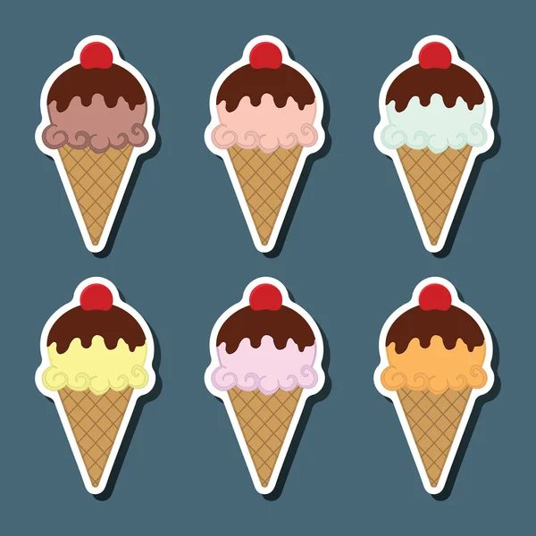 Çikolata Tepesi ve kiraz ile 6 vektör dondurma sopa kümesi.