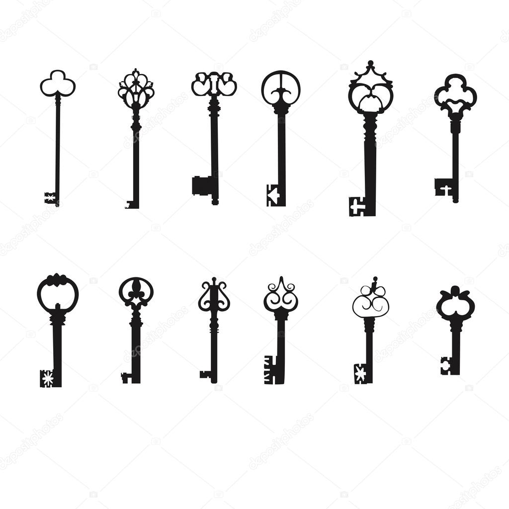 Vector keys silhouette set. Antique Keys