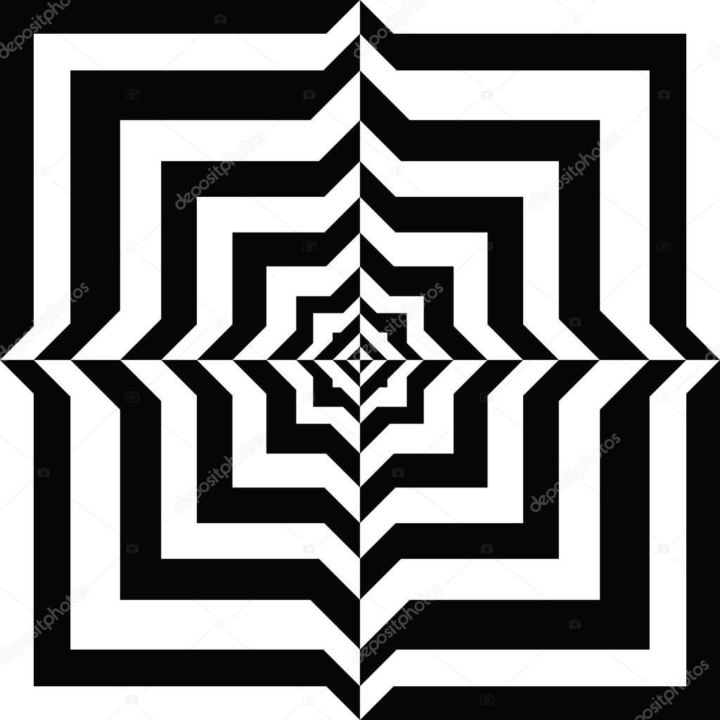 A black and white relief tunnel. Optical illusion. Vector illustration.