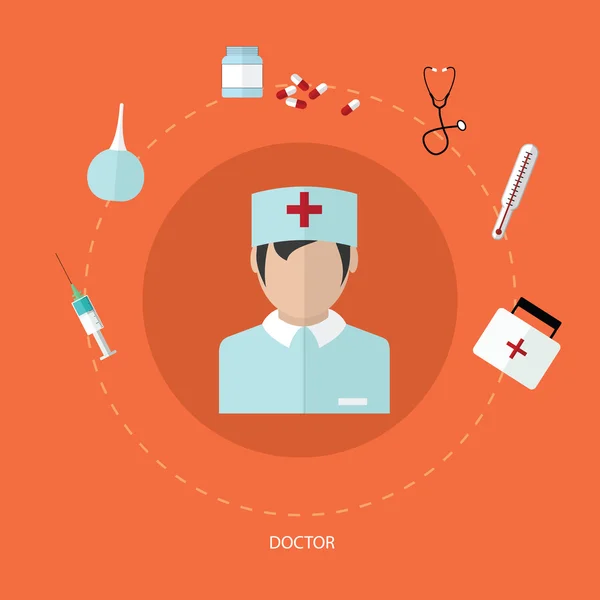 Doktor, vektör tasarım öğeleri ile ayarla tıbbi düz simgesi