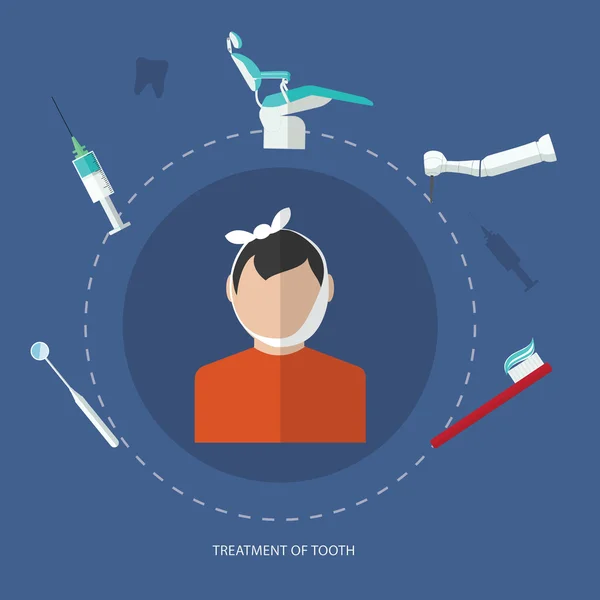 Diş tasarım konsepti stomatology tedavi diş sağlık elemanları ile vektör çizim