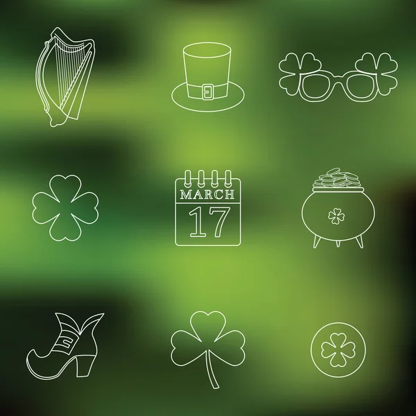 Mutlu St Patricks Günü vektör satırında simgeleri Mevsimlik arka plan. Geleneksel İrlandalı sembolleri