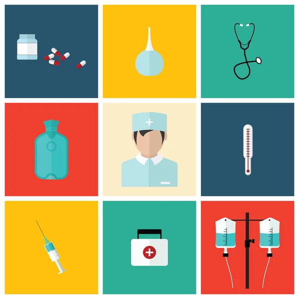 Doktor, vektör tasarım öğeleri ile ayarla tıbbi düz simgesi.